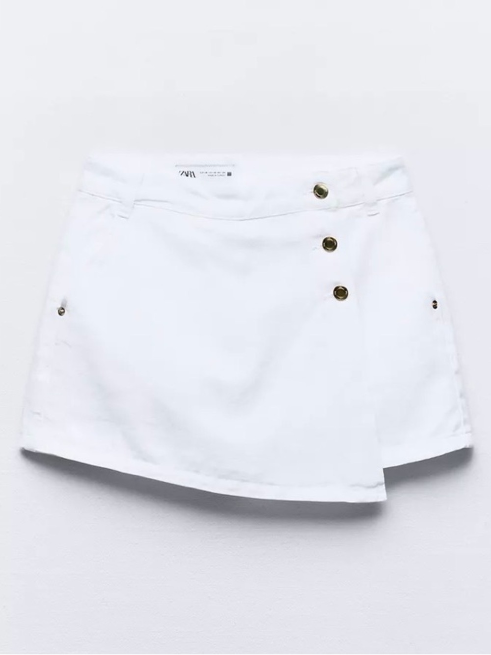 Zara Asymmetrical Button-Front Denim Skort White Medium Like New
